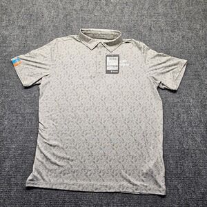 Macron PGA League Mens Golf Polo Shirt Gray Tonal Print Short Sleeve Size Small